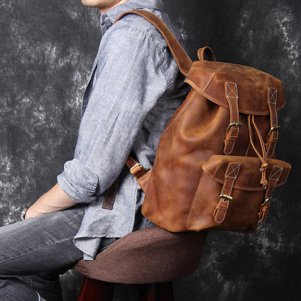 Leder Knapsack Rucksack 19L Kalvenor – Vintage Rucksack Aus Leder