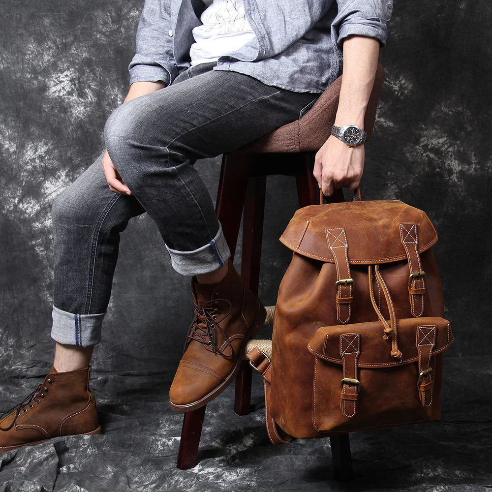 Leder Knapsack Rucksack 19L Kalvenor – Vintage Rucksack Aus Leder